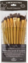 R&L Short-handled Brown Taklon Brush Set (Soft) - 12 Pack (B)