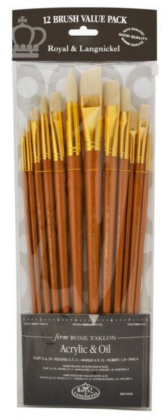 R&L Long-handled Ivory Taklon Brush Mixed Set (Firm) - 12 Pack (A)