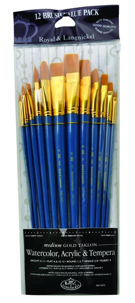 R&L Long-handled Gold Taklon Brush Set (Medium) - 12 Pack