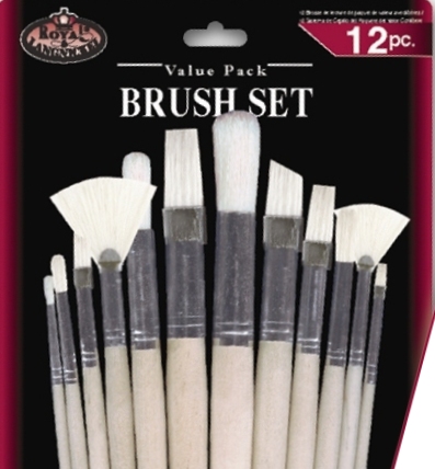 R&L Assorted White Bristle Brush Set (Stiff) - 12 Pack