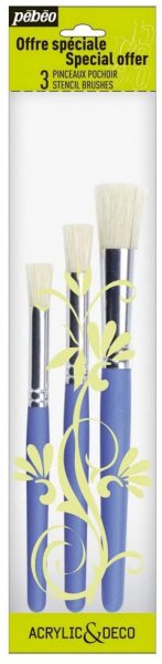 Pebeo White Bristle Stencil Brush Set - 3 Pack